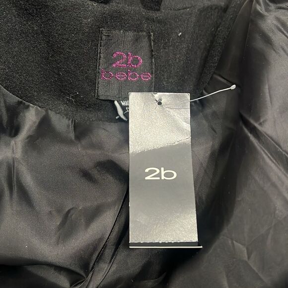 2B by Bebe Long Sleeve Tiered Coat Peacoat with Ruffles Black Small NWT - Picture 10 of 10